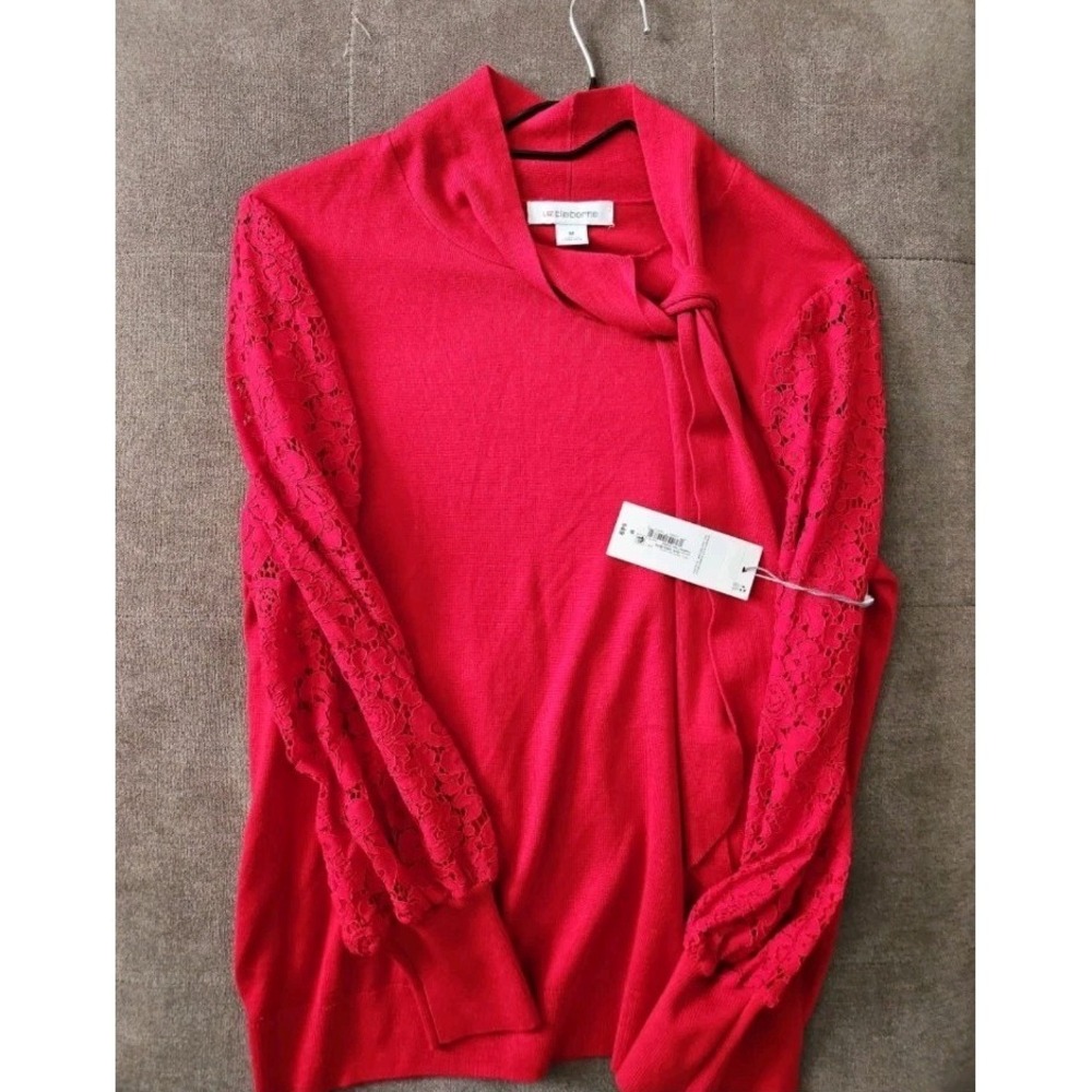 Women's Liz Claiborne Red Long Sleeve Knit Sweater Blouse Size Medium NWT